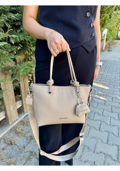 Just Polo Kadın Orijinal Just Polo Yumuşak Deri 4 Bölmeli Günlük Lüks El Ve Omuz Çantası Shoulder Bag Kum