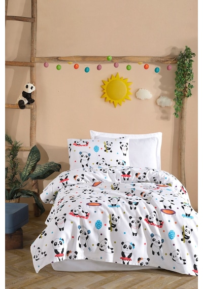 Pike Seti Baskılı Tek Kişilik Lovepandas Beyaz Beyaz