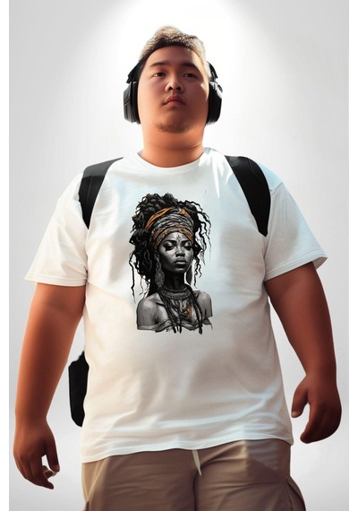 Angemiel Afrikalı Kadın Erkek Ünisex Sanat Beyazi Beyaz Büyük Beden Kadın Erkek Ünisex Basic Ön Baskılı Tişört Beyaz