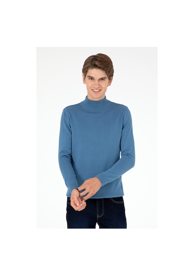 U.S. Polo Assn. Erkek Slim Fit Yarım Boğazlı Koyu Mavi Basic Kazak 50288887-VR032