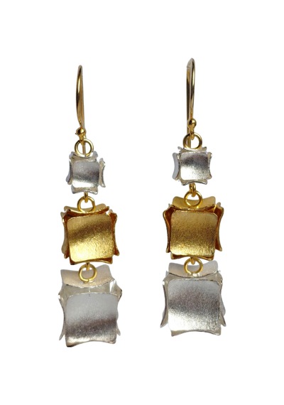 Gümüş Gold Üçlü Küp Tasarım El Yapımı Hand Made Kadın Küpe