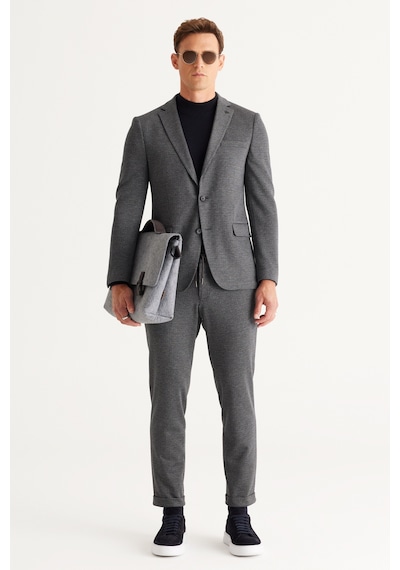 AC&Co / Altınyıldız Classics Erkek Lacivert-gri Slim Fit Dar Kesim Mono Yaka Desenli Takım Elbise Lacivert - Gri
