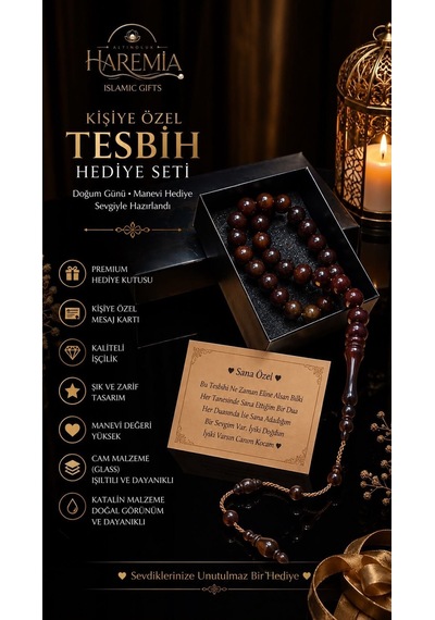 Özel Kutulu Katelin Tesbih 33 Lük Kişiye Özel Notlu Hediyelik Kahverengi Çok Renkli
