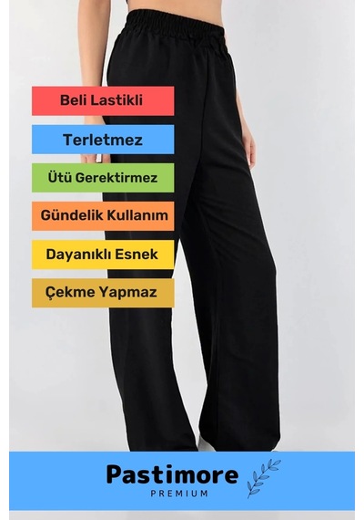 Yeni Sezon Rahat Kalıp Siyah Beli Lastikli Bol Paça Salaş Yazlık Kadın Aerobin Pantolon Siyah