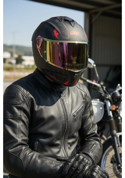 Gıvı 50.x Bones Kırmızı  1 Renkli 1 Şeffaf Vizörlü Motosiklet Kask İridyum Vizör + Şeffaf