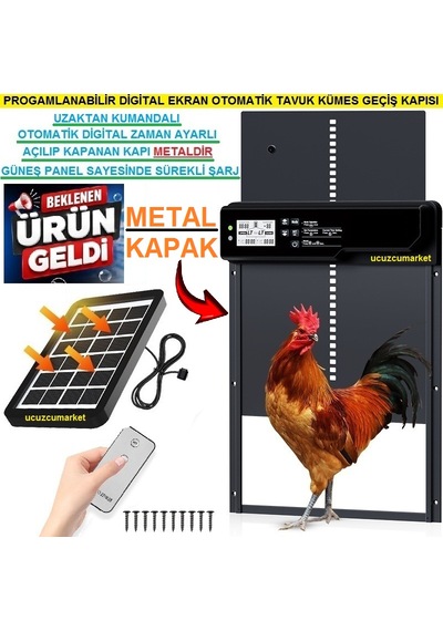 Otomatik Kümes Kapısı Güneş Panelli Şarjlı Progamlanabilir Digital Ekran