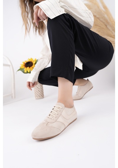 Muggo Vibe Bağcıklı Günlük Kadın Sneaker Spor Ayakkabı Bej