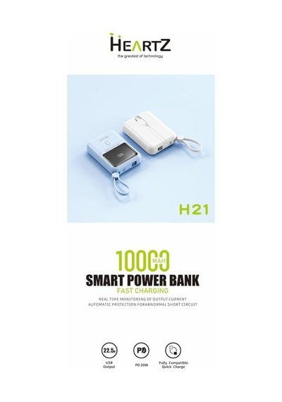 H21 Mini Boy 10000 Mah Power Bank Pd 20w Ve Usb 22.5w Fast Hızlı Şarj Dahili Type C Ve Lightning Kablolu Dünya Sta
