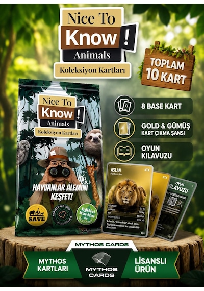 Mythos Cards Nice To Know Animals Koleksiyon Kartları 10'lu Paket Eğitici Ve Öğretici Kart Oyunu