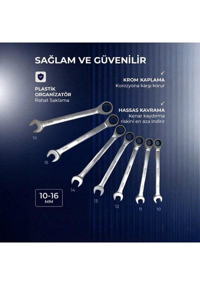 Tr Wp202511 Cr-v 7 Parça Cırcırlı Profesyonel Kombine Anahtar Takımı