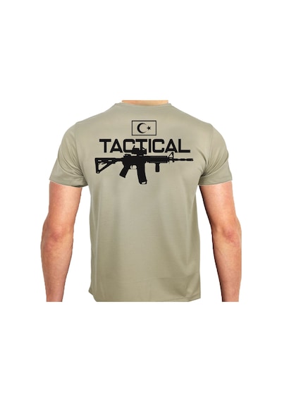 Alfa Giyim Tactical Silah Baskılı Tişört Siyah Kum