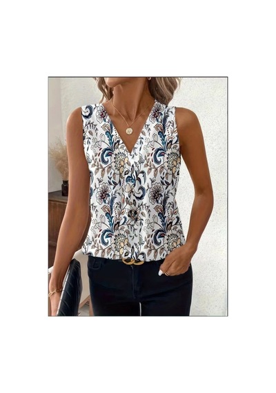 Butik İstanbul Kadın Askılı V Yakalı Desenli Süprem Bluz Beyaz