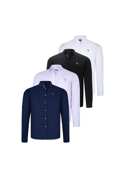 Dörtlü Set G674 Dewberry Erkek Gömlek-siyah-beyaz-lacivert-lila Siyah-beyaz-lacivert-lila