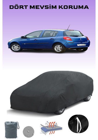 Siyah Renault Clio 5 Kapılı 2006 - 2009 Araba Brandası, Oto Örtüsü, Araba Çadırı Siyah