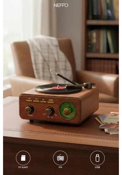 Retro Nostaljik Ahşap Pikap & Bluetooth Hoparlör Nostaljik Plak Çalar