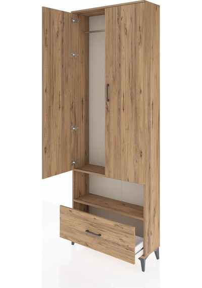 Arges Dolap 2 Raflı Tek Çekmeceli Tek Askılı 88x30x243 Çam-çam Atlas Çam