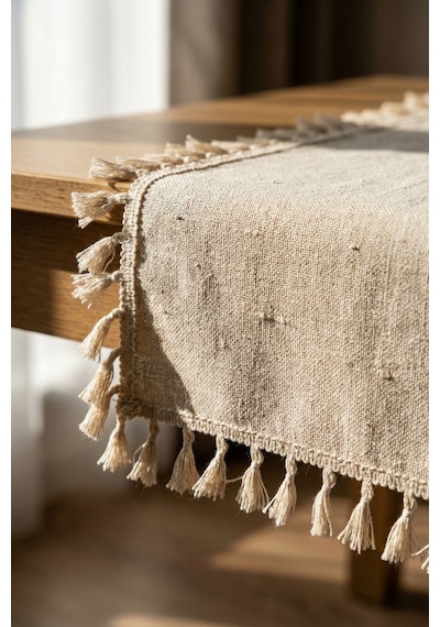 Lınen Vintage Fiskos Ve Masa Örtüsü Otantik Keten Rustik Kahve Köşesi Ve Dresuar Örtüsü 80x80cm Bej