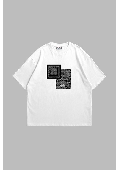 Tarzsokak Rhythm Bandana Baskılı Oversize Unisex Beyaz Beyaz