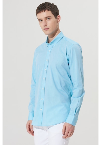 AC&Co / Altınyıldız Classics ERKEK TURKUAZ Slim Fit Dar Kesim Düğmeli Yaka %100 Pamuk Filafil Desenli Gömlek Turkuaz AC&Co / Altınyıldız Classics ERKEK TURKUAZ Slim Fit Dar Kesim Düğmeli Yaka %100 Pamuk Filafil Desenli Gömlek Turkuaz