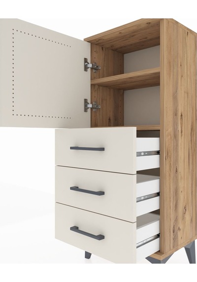 Arges Komodin 2 Raflı 3 Çekmeceli Tek Kapaklı 44x30x106 Çam-a... Çam