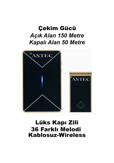 Astec Kablosuz Bağlantısı Kapı Zili 200 Farklı Zil