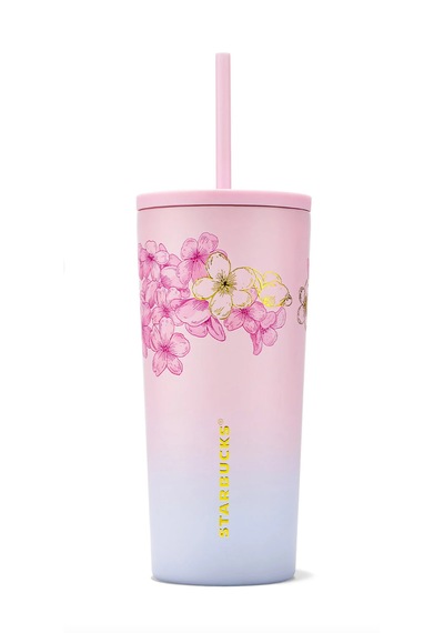 Sakura Serisi Paslanmaz Çelik Pipetli Soğuk İçecek Bardağı Yumuşak Dokulu Pembe 592 Ml Açık Pembe