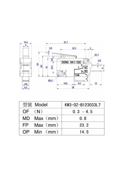 Ic-176A Micro Switch Uzun Paletli (220V 16A) Donghaı 50 Adet