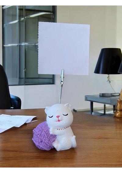 Lila Yumak Tutan Oturan Kawaii Kedi Temalı Not Tutacağı Fotoğraf Tutacak Tutucu Ofis Seti Hediyelik Lila