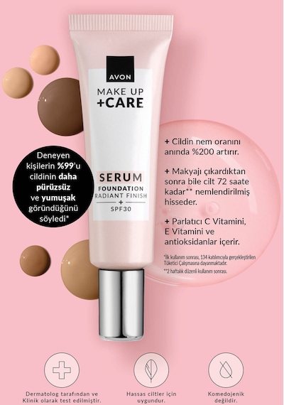 Avon Make Up Care 3'ü 1 Arada Serum Fondöten 435N Warm Deep Tan