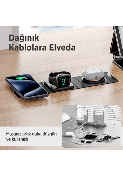 Bix Bxmw6 15w Telefon Saat Tws Kulaklık Kablosuz Şarj Cihaz Siyah