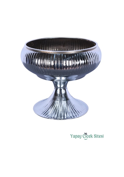 Yapay Çiçek Sitesi Metal Dekoratif Ayaklı Vazo 21 Cm Gümüş Gümüş