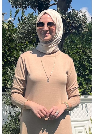 Rabia Şamlı Rüya Bej Triko Elbise Normal