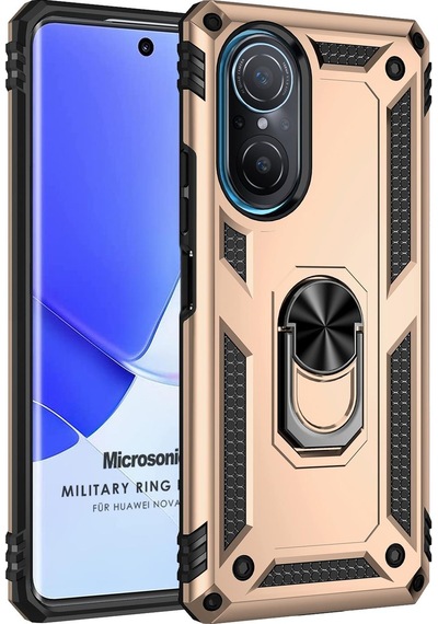 Microsonic Huawei Nova 9 SE Kılıf Military Ring Holder Gold