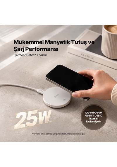 Ttec Aircharger Pro 2 Bliss Qi2.2/magsafe Özellikli 25w iPhone Uyumlu/android Stantlı Kablosuz Hızlı Şarj A Beyaz