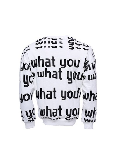 Wessi Beyaz Baskılı Bisiklet Yaka Sweatshirt Beyaz