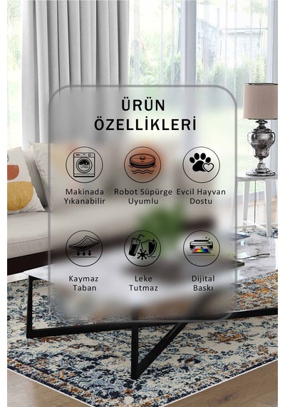 Yıkanabilir Kaymaz Taban Dijital Baskılı Halı Ve Yolluk Leke Tutmaz Salon & Mutfak Halısı - 1084 Ekru
