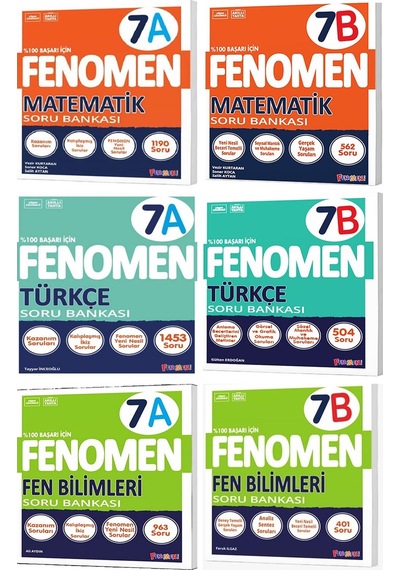 Fenomen Okul 2025 7. Sınıf Matematik + Türkçe + Fen A + B Serisi Soru Seti 6 Kitap
