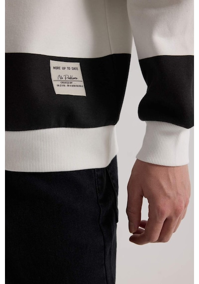 DeFacto 	Boxy Fit Bisiklet Yaka Çizgili Dokuma Etiketli Sweatshirt A9066AX24AUBK81