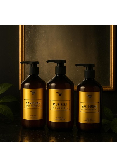 Banyo Seti 3lü Set Saç Kremi Banyo Jeli Şampuan Şişesi 500 Ml Açık Kahverengi