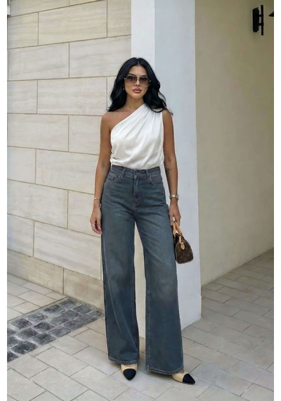 Kadın Yüksek Bel Wide Leg Jean Pantolon İndigo