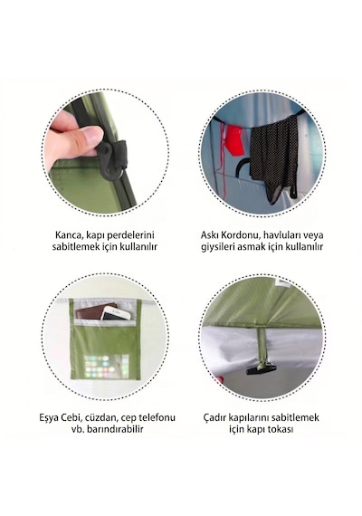 Otomatik Açılır İki Pencereli Katlanabilir Kamp Duş, Tuvalet Ve Giyinme Çadırı - 120x120x190 Cm Haki