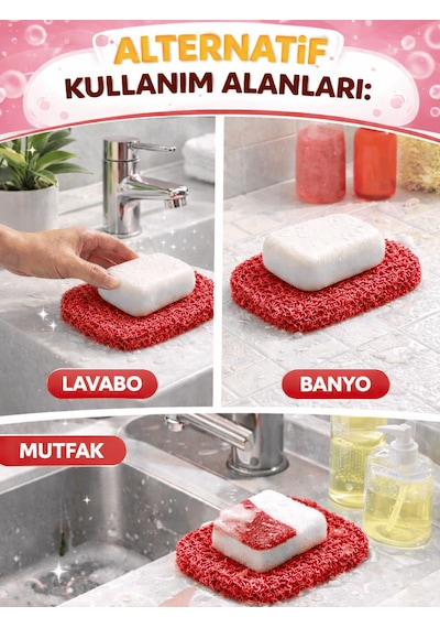 Beylini Sabun Altlığı Kalıp Sabunluk Pvc Kıvırcık Kaydırmaz Lavabo Banyo Mutfak Sabun Altı Stand 7x11 Cm Kırmızı