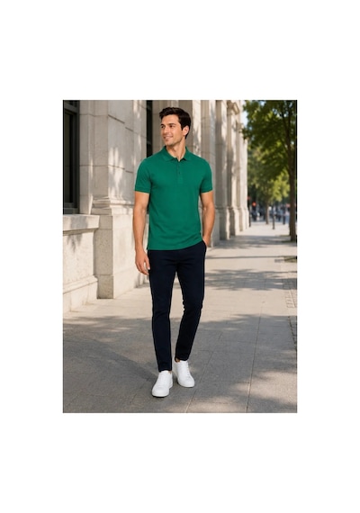 Luxıc Core Erkek Polo Yaka Yeşil Tişört Likralı Pike Kumaş Terletmez Slim Fit Günlük Şık Tasarım