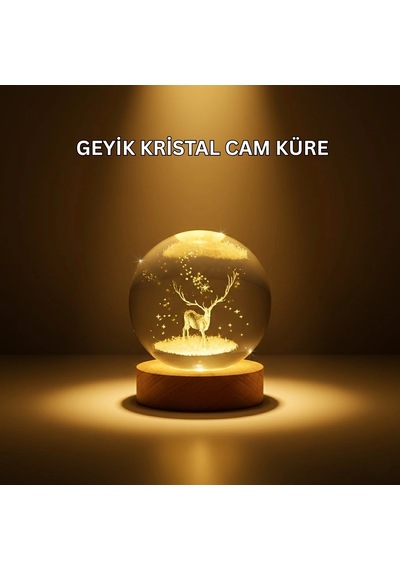 Hubrendy Kargo Usb Bağlantılı Geyik Temalı Kristal Küre Premium Masa Gece Lambası Diğer