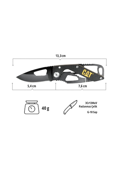 Cat Da980265 Kemer Askı Kancalı Katlanabilir 13cm Paslanmaz Çelik Siyah Kamp Çakısı