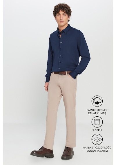AC&Co / Altınyıldız Classics Slim Fit Dar Kesim Pamuklu Esnek Chino Erkek Pantolon Bej