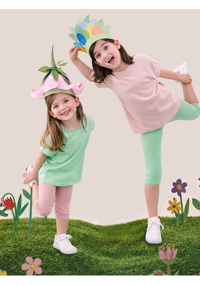 Denokids Kız Çocuk Tayt 2'li Paket Pamuk Pembe ve Mint Tayt Yazlık