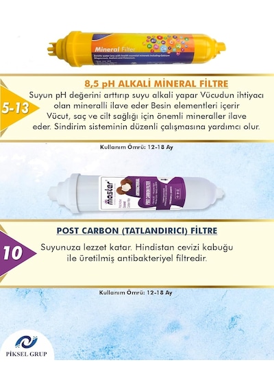 Piksel Aqua Master 14 Aşamalı Alkali Multimineralli Çelik Tanklı Su Arıtma Cihazı Diğer