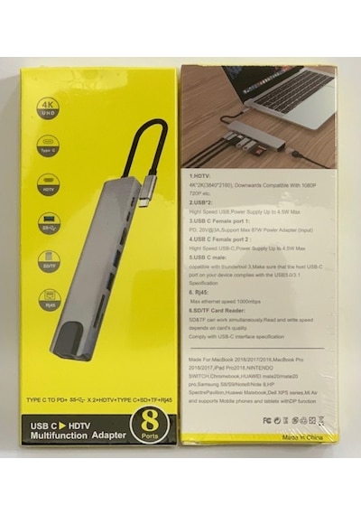 8 In 1 4K Type C Usb 3.0 Hub Hdmı Rj45 Sdtf Adaptörü (457193612)