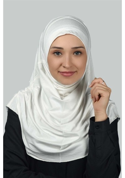 Altobeh Hazır Türban Büzgülü Pileli Pratik Eşarp Tesettür Hijab - Namaz Örtüsü - Ekru